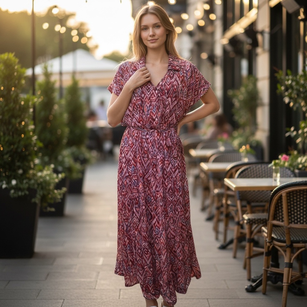 Stella & Julie Mesh Knit Ikat Maxi Dress NWOT
